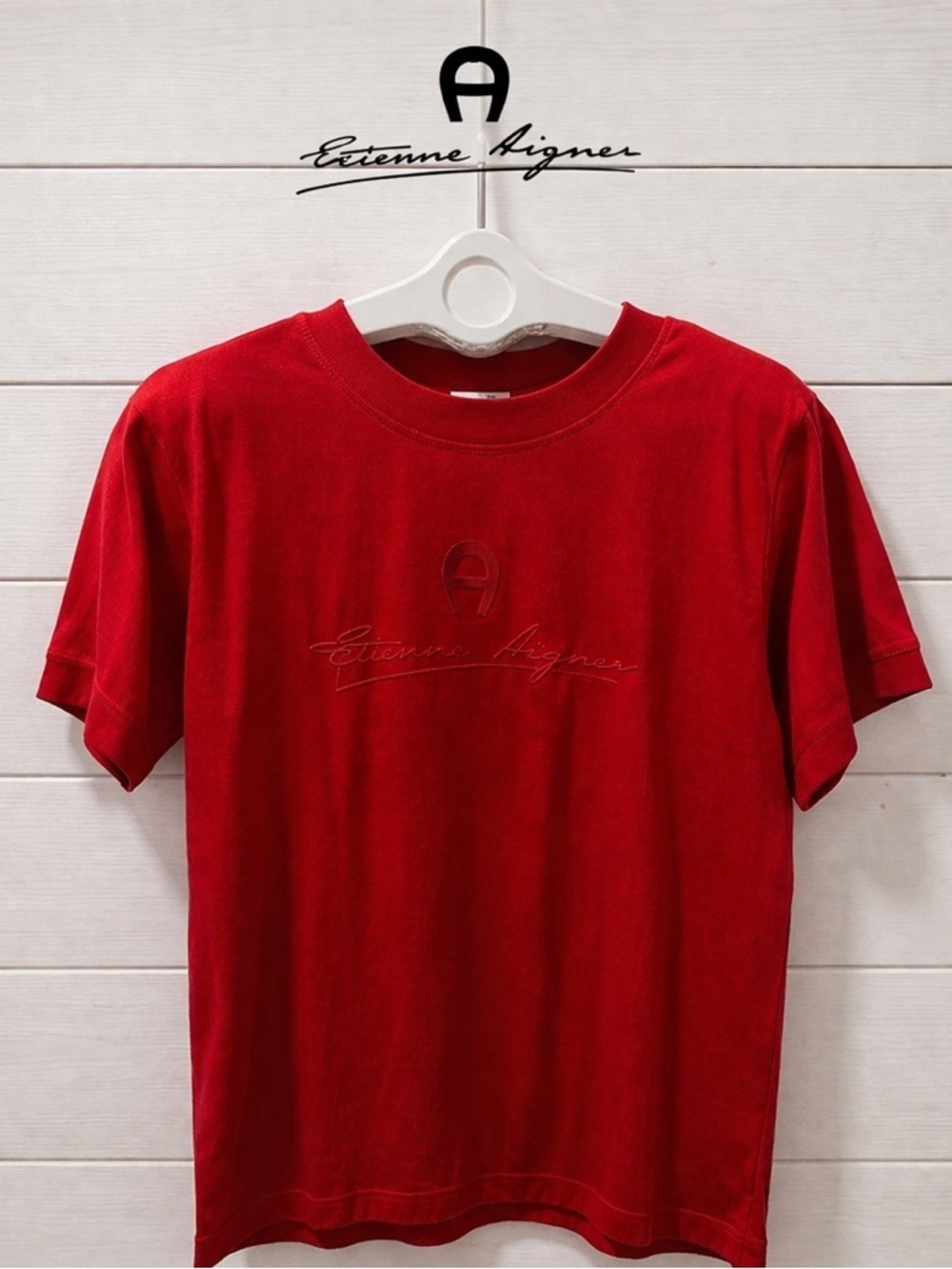 Étienne Aigner – Red Embroidered Logo T-Shirt – Vintage –  size 42